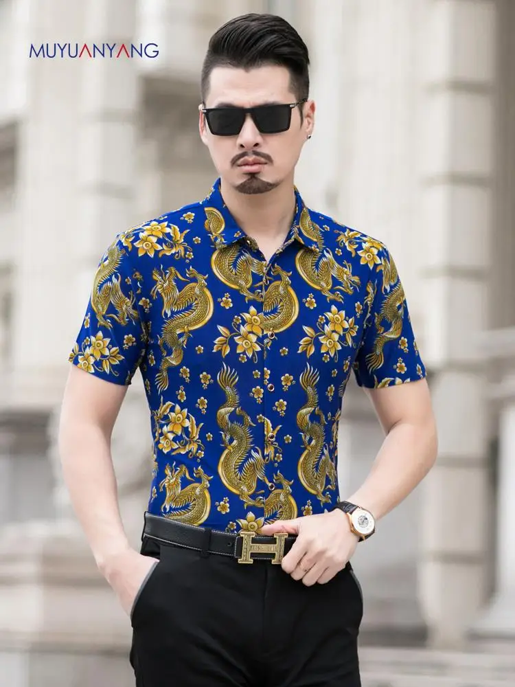 2020 Летняя мужская рубашка брендовая дизайнерская китайская с принтом дракона