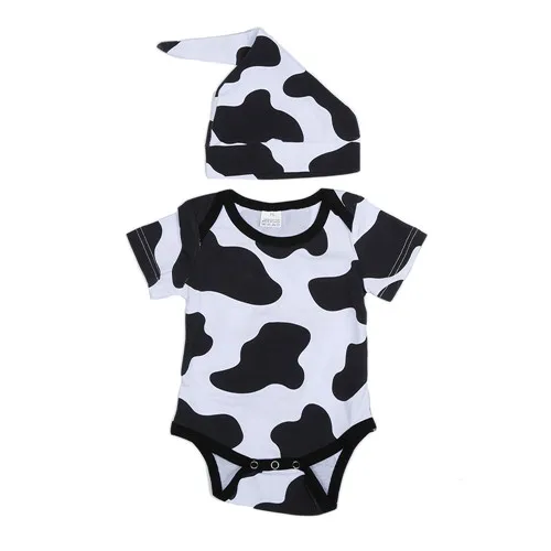 2 шт./комплект детский хлопковый комбинезон с коротким рукавом и принтом коровы |