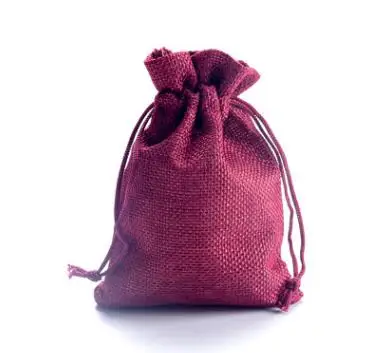 wine red 50 шт. Винтажный стиль ручной работы цвет натуральный Мешковина льняной ювелирные изделия дорожный мешочек для хранения мини конфеты джут упаковка сумки для подарка - Цвет: wine red