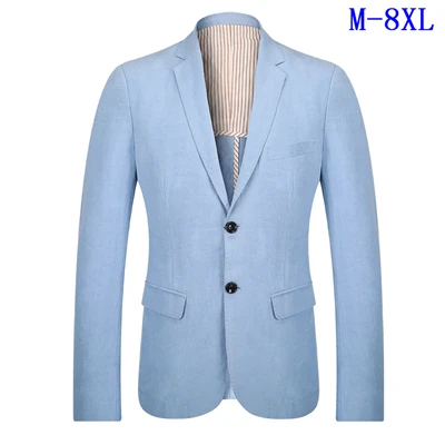 light blue Новое поступление, мужской модный Блейзер, льняной костюм, весенний, высокое качество, очень большой, бисерная линия, тучный, плюс, Экстра Размер M L XL XXL XXXL-8XL - Цвет: light blue