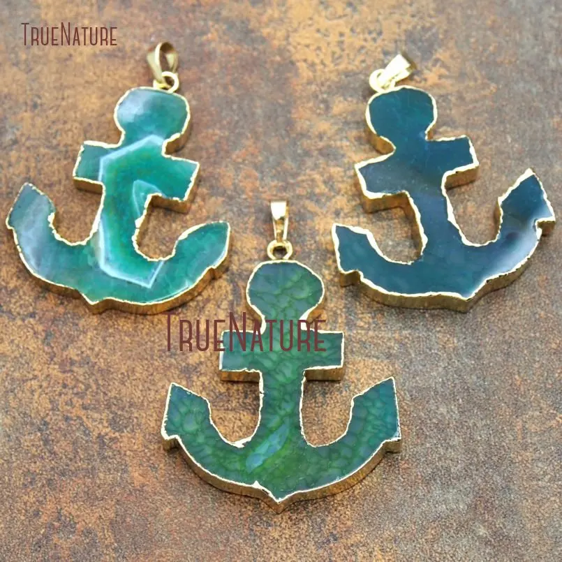 Чистый якорь золотистого цвета подвеска Teal Blowout Агат 50x40 мм PM12382|Подвески| |