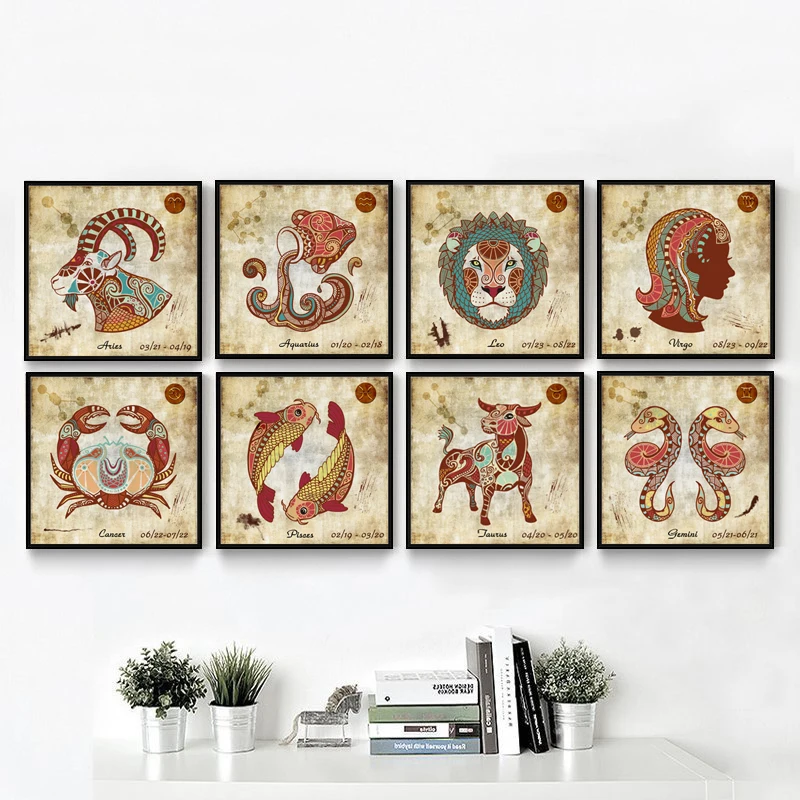 Элегантные стихи современный простой ретро стиль 12 созвездий парусина