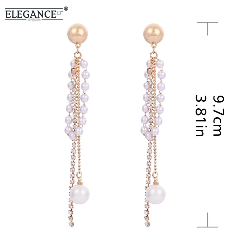 

Elegance Simulated Pearl Long Dangle Earring Wedding Engagement Jewelry Women Korean Style Long Dangle Drop Earrings Wholesale
