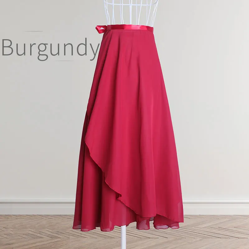 Burgundy Взрослые длинные шифоновые балетные юбки женские лирические мягкие балетные платья черные бордовые танцевальные костюмы - Цвет: Burgundy