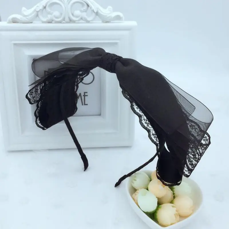 black lace headband Лолита KC Maid головной убор каваи бантом ручной работы DIY лук аксессуары для волос Белоснежка шпилька Хэллоуин косплей головной убор - Цвет: black lace headband