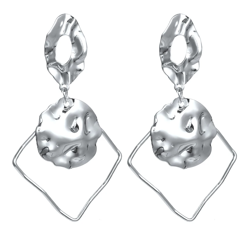 Женские винтажные серьги-подвески Ромбы большие серебряные и золотые висячие 2019