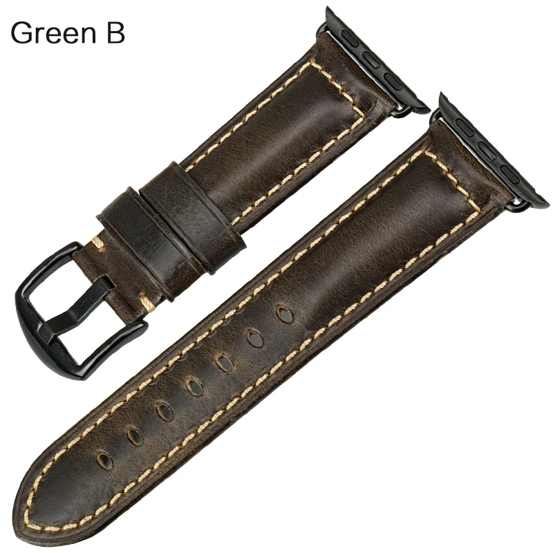 MAIKES для Apple Watch, ремешок 42 мм, 38 мм, 44 мм, 40 мм, серия 4, 3, 2, 1, iWatch, СИНИЙ Масляный воск, кожаный ремешок для Apple Watch, ремешок - Цвет ремешка: Green B