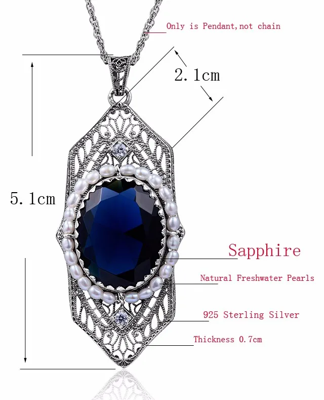 

Szjinao Fashion Natrual Pearls Pendant Vintage Fluorite Blue Stone Women 925 Sterling Silver Sapphire Jewelry islam Free Locket