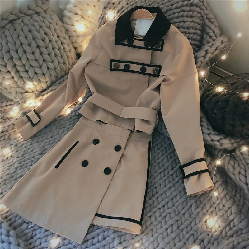 Новый 2019 Демисезонный Женский комплект 2 шт. британский стиль Модные низкие Тренч