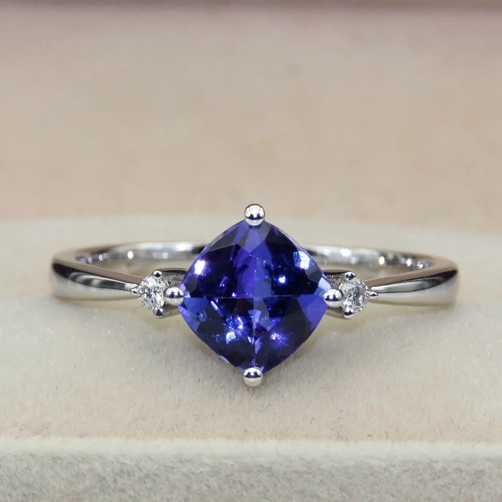 LASAMERO Подушка 1.69CT Сертифицированный натуральный драгоценный камень танзанит кольцо акценты 18 к белое золото обручальное свадебное кольцо