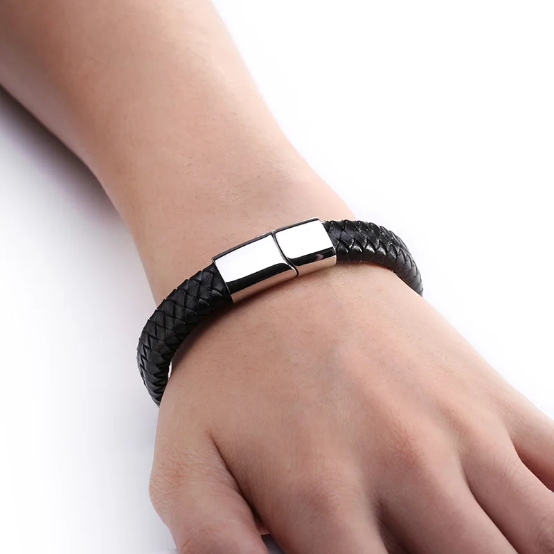 SAISEE мужской ювелирный плетеная Натуральная кожа браслет 316L нержавеющая