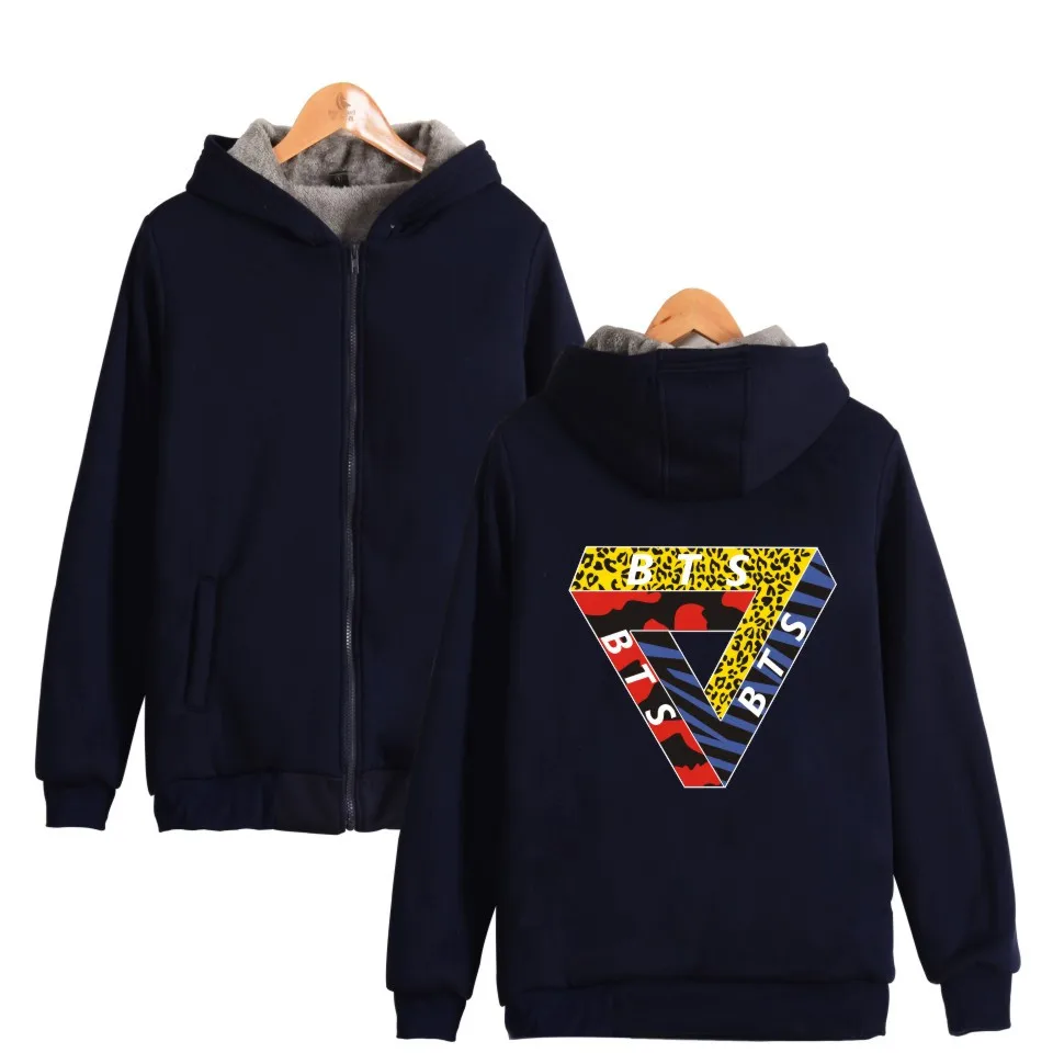 BTS Funy Color Triangle Hoodie With Zipper Men Women Fashion Clothing Top Brand Thick Warm Winter Hooded Sweatshirts | Мужская одежда