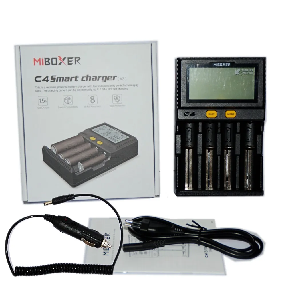 Miboxer C4 VC4 lcd Смарт зарядное устройство для литий-ионных/IMR/INR/ICR/LiFePO4 18650 14500 26650 AA 3,7 1,2 V 1,5 V батареи D4 - Цвет: add Car charger