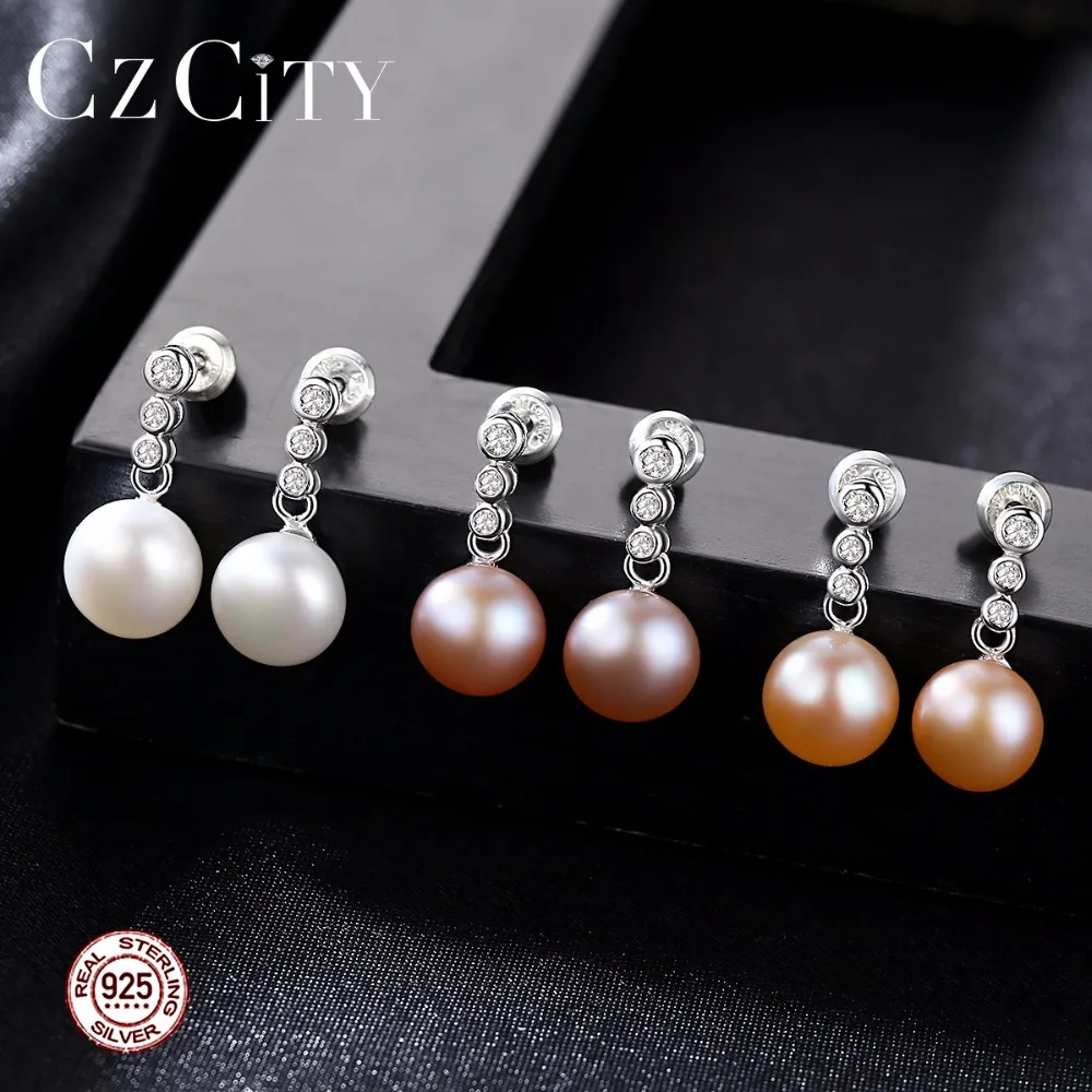 CZCITY 925 Серебряные жемчужные серьги-гвоздики для женщин Мода натуральный жемчуг