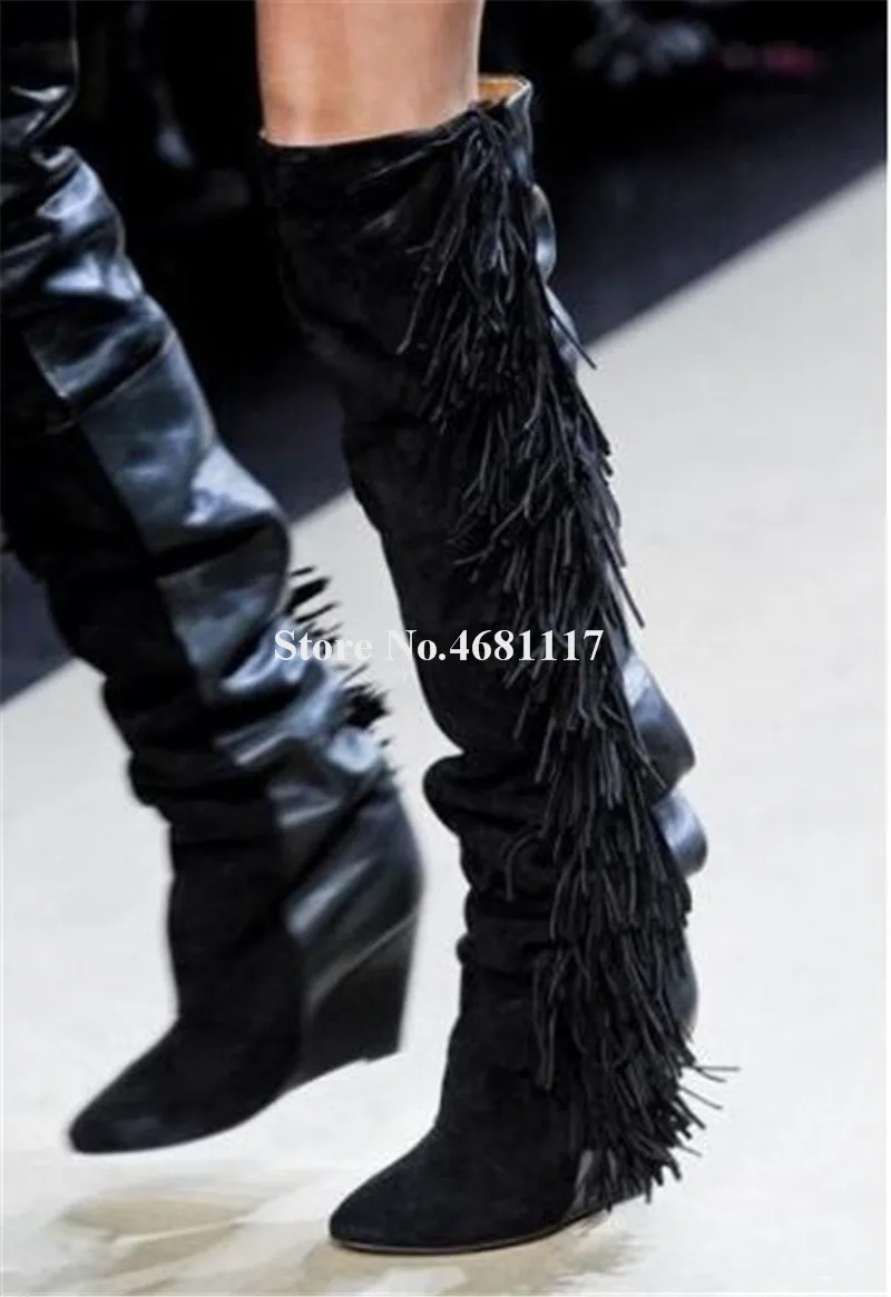 Женские Элегантные Очаровательные замшевые сапоги до колена на танкетке с