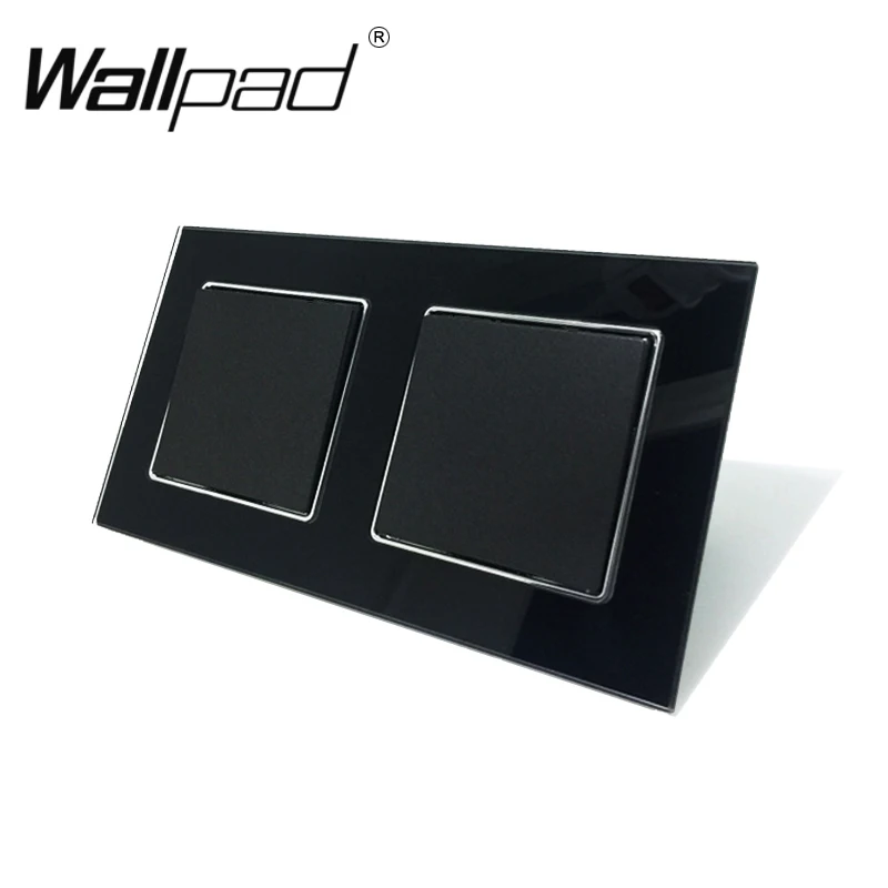 

EU Double 1 Gang Light Switch Wallpad Luxury Black Crystal Glass Frame 1 Gang 2 Way + 1 Gang 2 Way Hook Mount