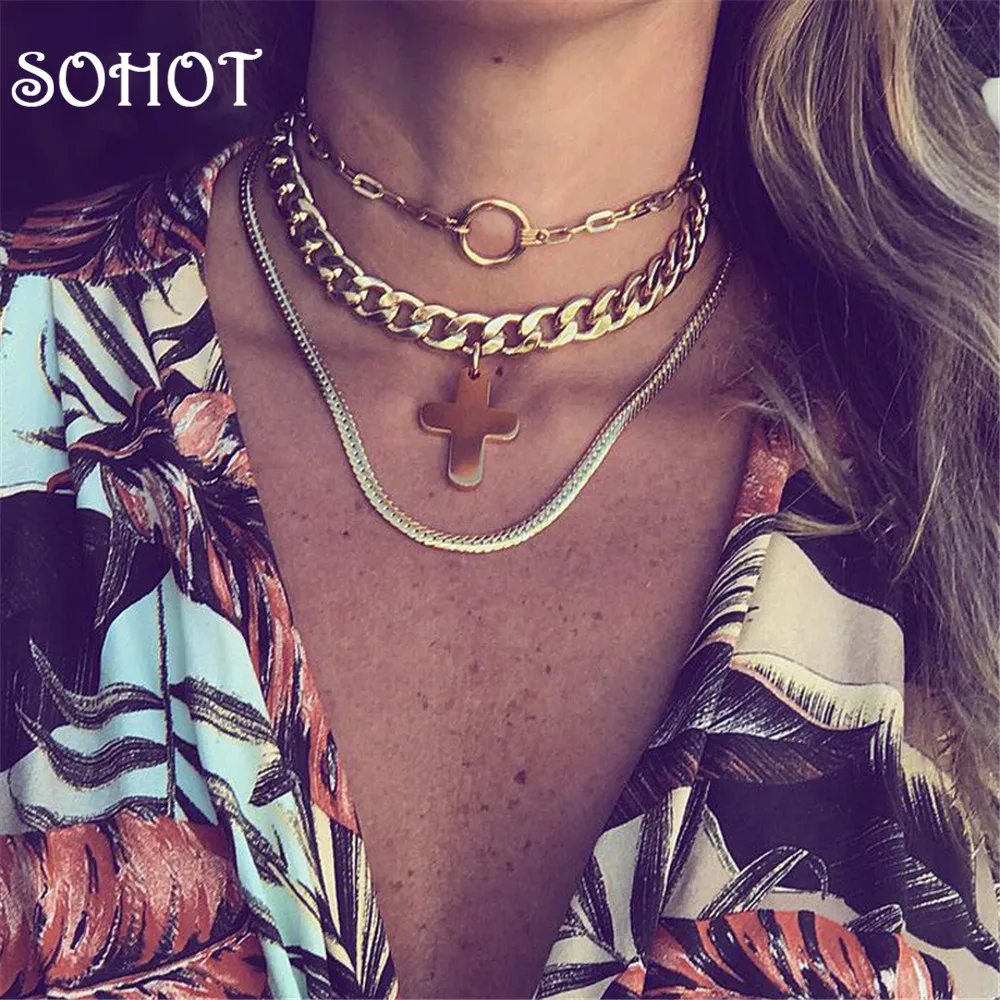 SOHOT/Новинка многослойные женские ожерелья золотого цвета в стиле панк уникальные