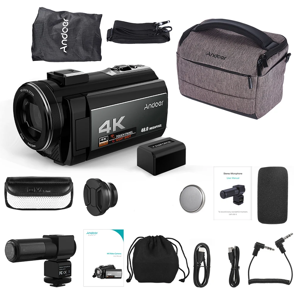 Andoer Портативный 4K 48MP WiFi цифровая видеокамера камера сумка " сенсорный экран с 1* перезаряжаемая батарея для камеры