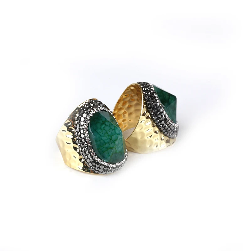 style 6 gold 1 шт полудрагоценные камни стразы друзы каменные Угловые Агаты Золотая рамка змеиная кожа многоцветные открытые манжеты унисекс вечерние кольца - Цвет основного камня: style 6 gold