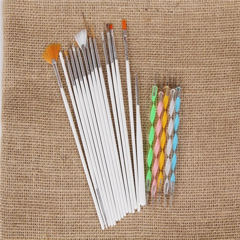 Акриловая ручка для дизайна ногтей набор кистей 20 шт./компл. Гель лак с цветами 3D