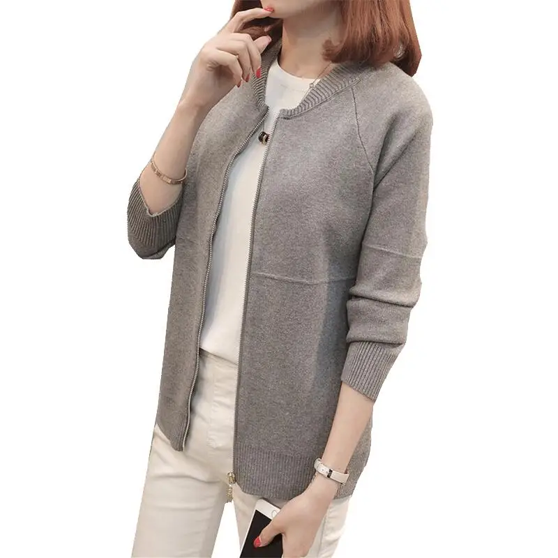 Вязаный кардиган Новинка 2019 осень зима женский плюс размер свитер сплошной цвет