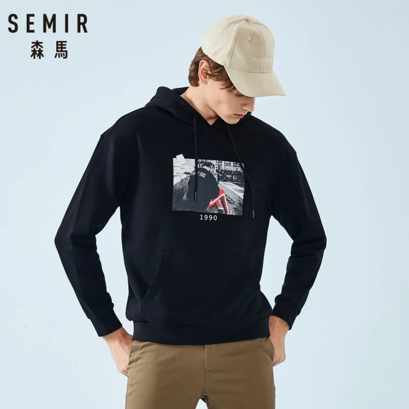 Мужская хлопковая толстовка с капюшоном SEMIR Модный пуловер и карманом