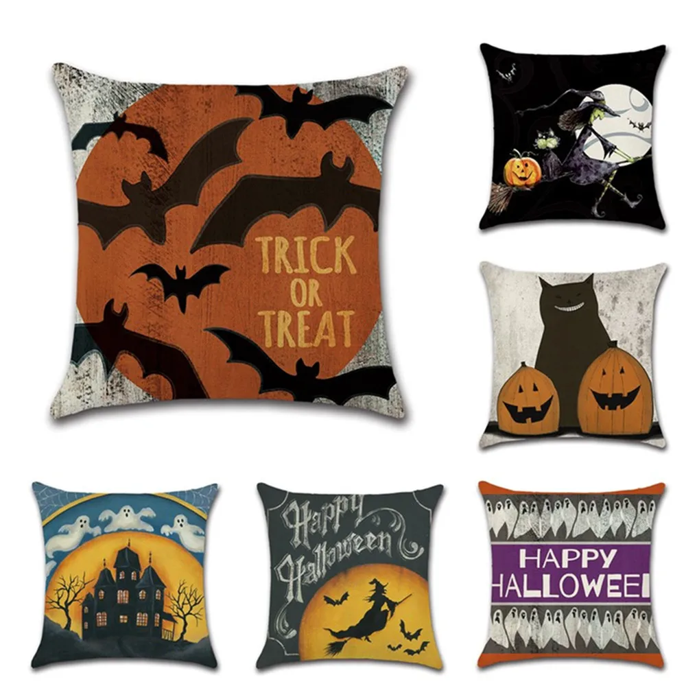 

2018 new Halloween Cushion Happy Pillow Skull Pumpkin Cat Bat Crow Owl Letter Cushion Sofa Home Decorative Pillows