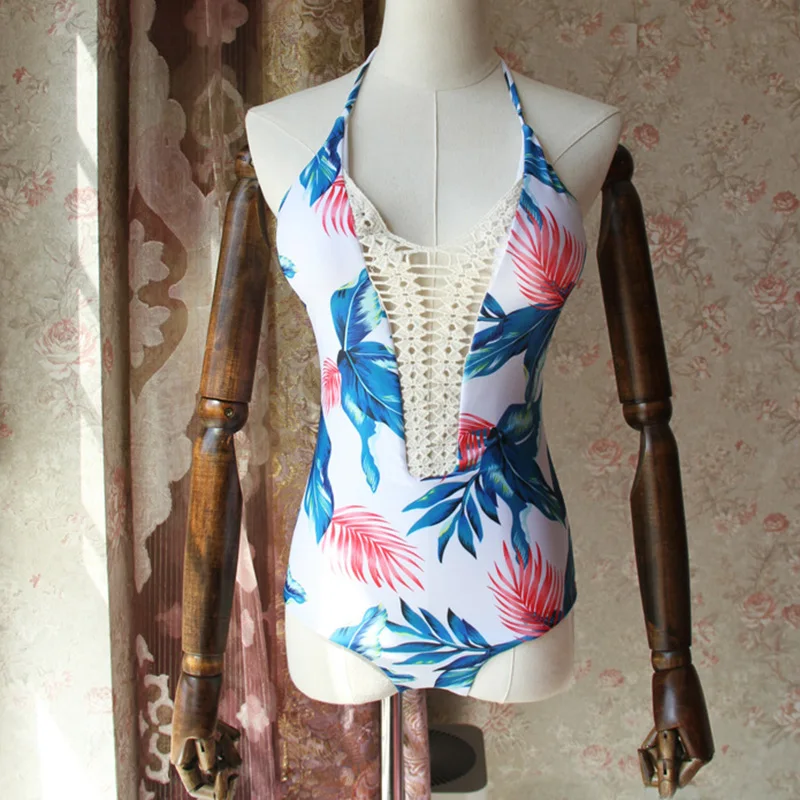 Сексуальная Цельный купальник женщин купальники кокосовой пальмой лист боди