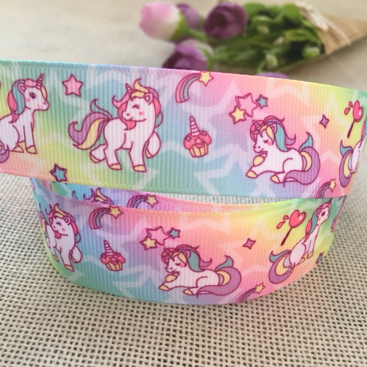 Новинка 1 ''(25 мм) в виде единорога из мультфильма печатная корсажная лента&quot