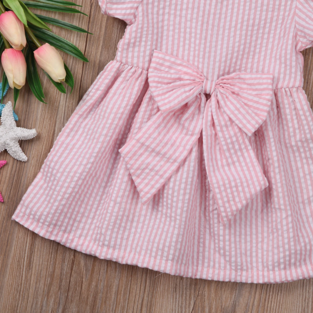 Платье для маленьких девочек Повседневное платье в полоску с короткими рукавами