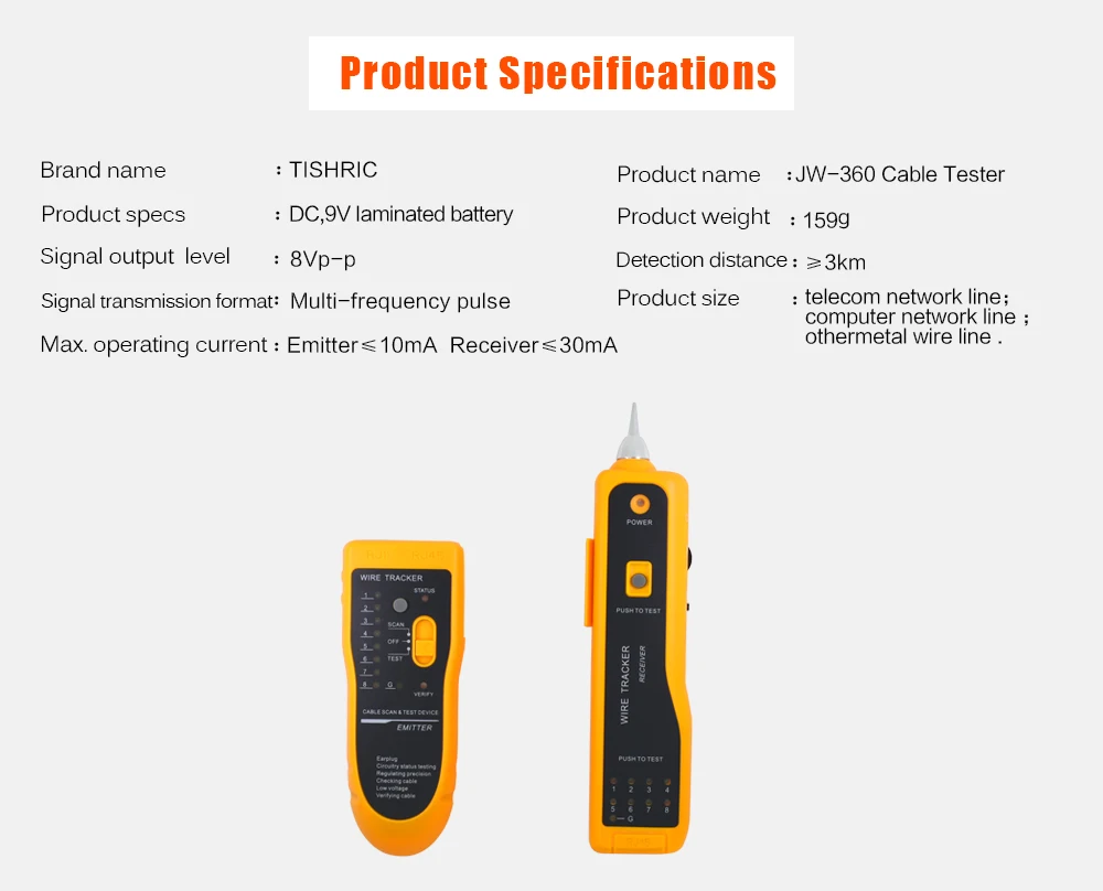 TISHRIC JW-360 сетевой кабель LAN тестер Cat5 Cat6 RJ45 UTP STP линия Finder телефонный провод трекер Tracer диагностический тон набор инструментов