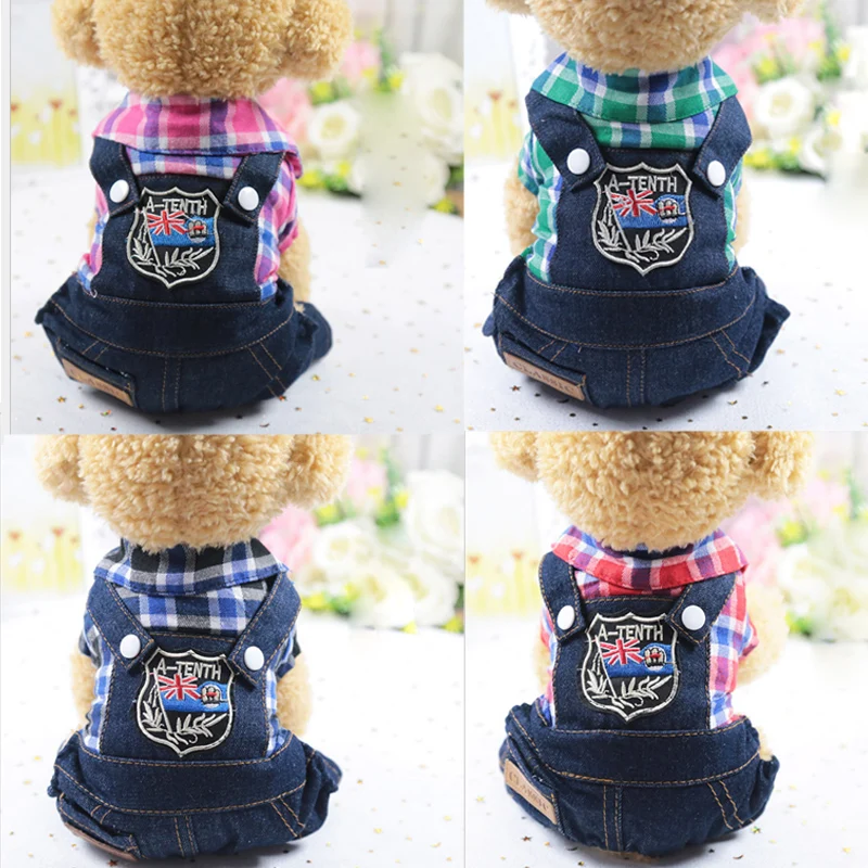 Клетчатая Одежда для питомцев и собак весенние Комбинезоны маленьких средних
