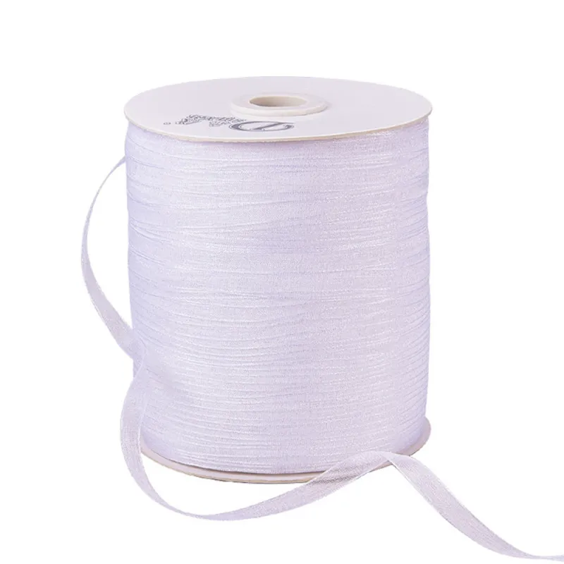 White 500 ярдов(457,2 м)/рулон 1/"(6 мм) органза лента для заворачивания подарка ленты фестиваль Рождество Валентина украшения оптом - Цвет: White