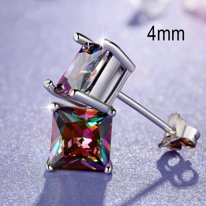 4mm Square colorful Двойные серьги-гвоздики в Корейском стиле с радужным камнем для мужчин и женщин, простые AAA+ CZ серебряные модные вечерние ювелирные изделия KAE137 - Окраска металла: 4mm Square colorful
