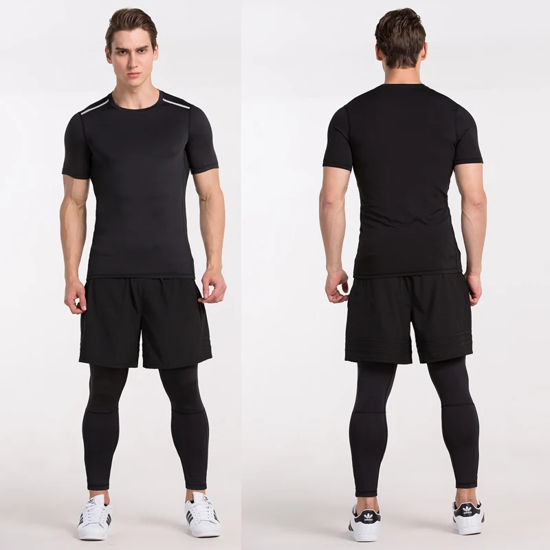 Для мужчин сжатия рубашка летние шорты рукавом Мода Повседневное Колготки для