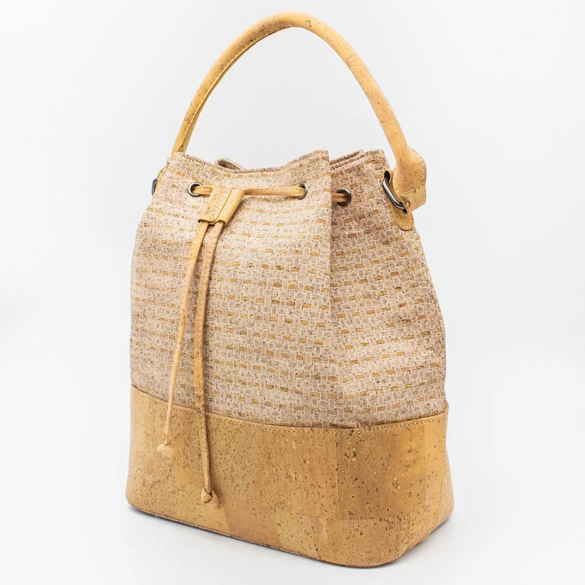 Женская сумка ведро из натуральной пробки с белым узором Португалии для веганов