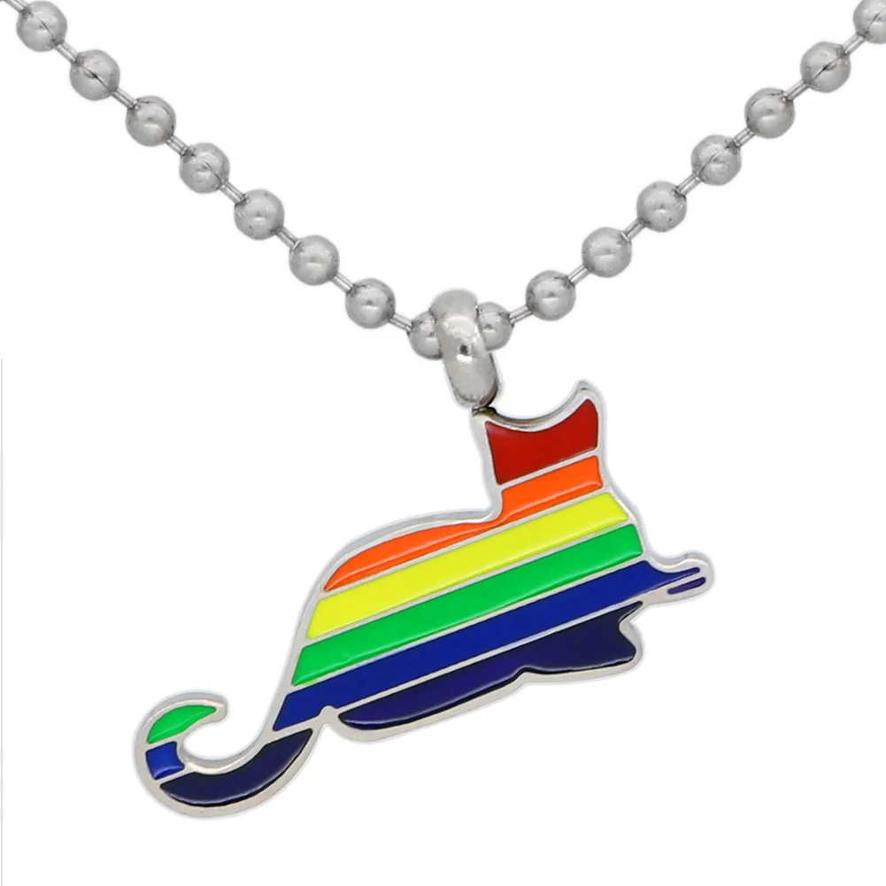 Мужское ожерелье из нержавеющей стали с ЛГБТ raibow cat Gay Pride|Ожерелья подвеской| |