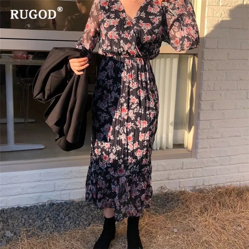 RUGOD/новая одежда платье с цветочным рисунком летняя блузка для женщин v-образный