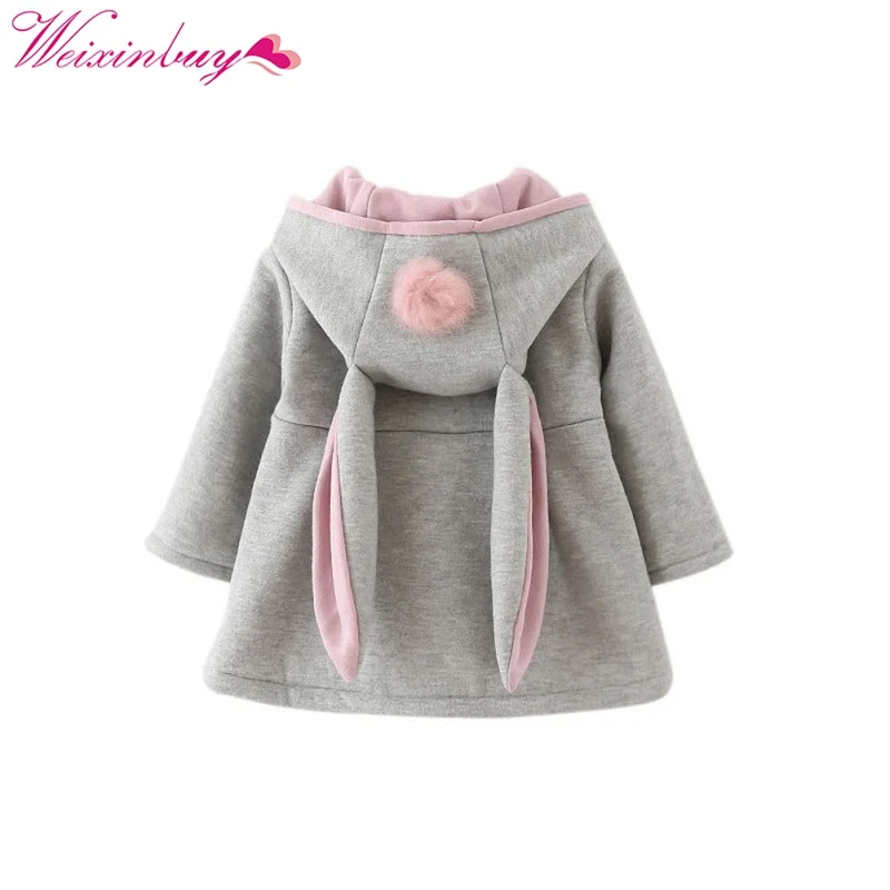 WEIXINBUY Rabbit Ear Hooded Girls Coat Spring Top Autumn Winter Warm Kids Jacket Outerwear Children Clothing Baby Tops | Детская одежда
