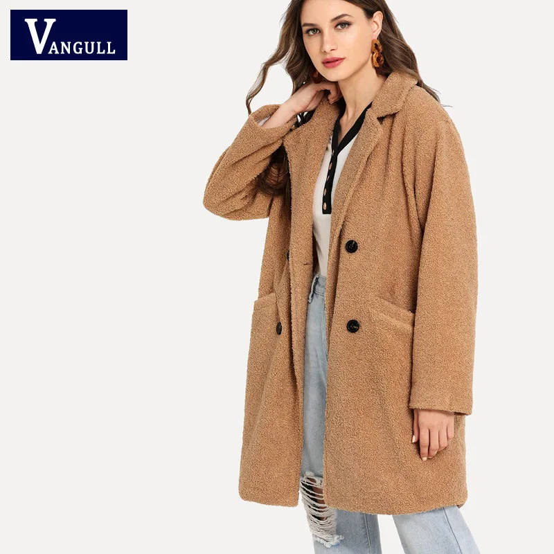Vangull Вельветовая длинная куртка пальто женские Теплые повседневные меховые