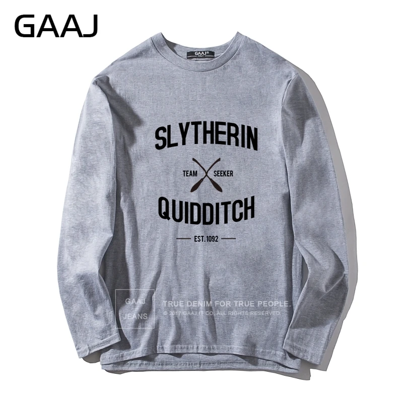 Мужская футболка с надписью GAAJ "Slytherin Quidditch Team", брендовая одежда с круглым вырезом для мужчин и женщин, унисекс, с длинным рукавом, в стиле хип-хоп, летняя - Цвет: Grey