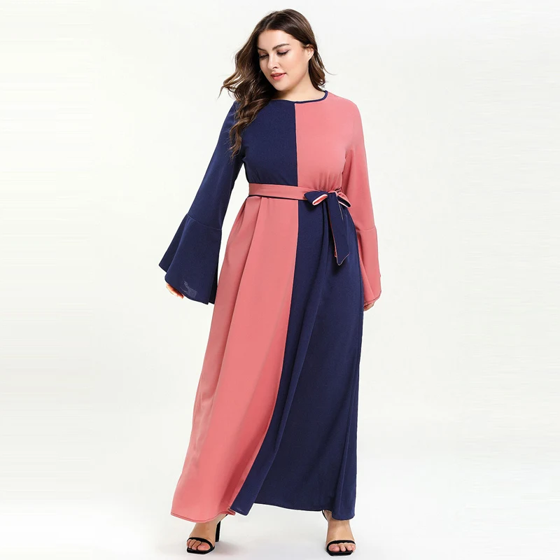 Женское платье в стиле минимализма контрастных цветов Abaya мусульманское макси с