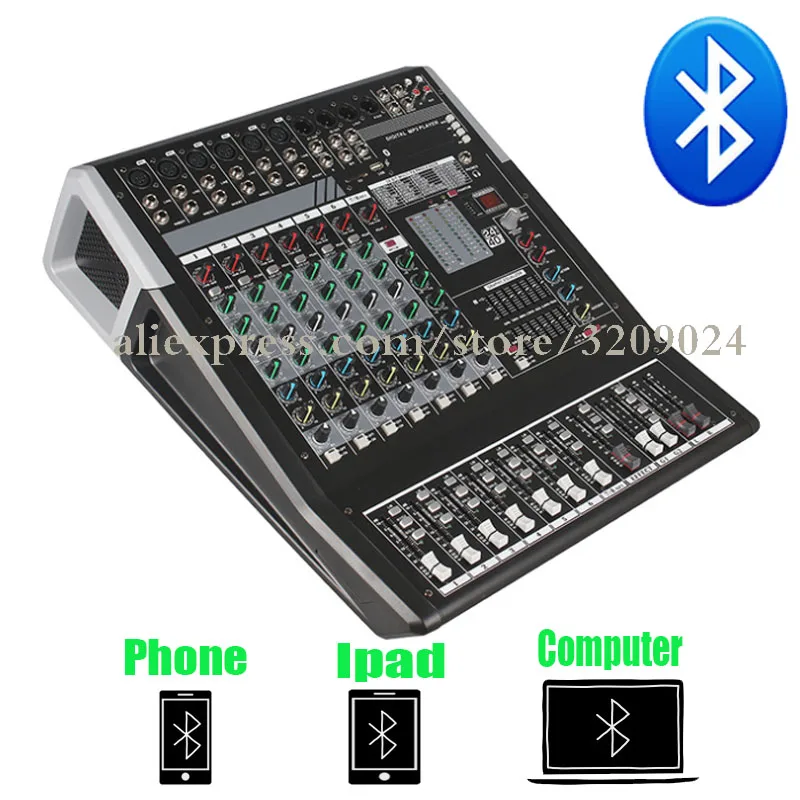Pro караоке аудио Bluetooth 8-канальный сетевой видеорегистратор Микрофон Звук микшерный пульт с USB 48V Phantom Мощность 99 цифровой DSP эффект