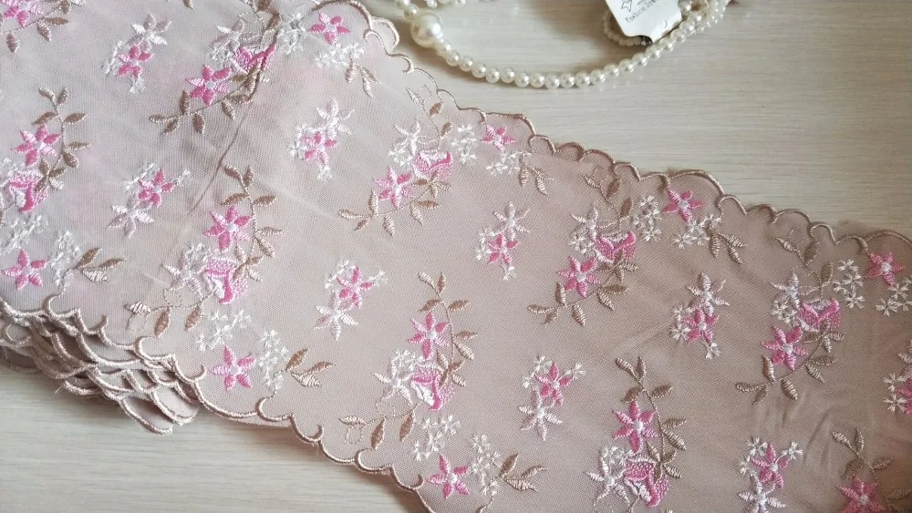 2 ярда кружевная отделка розовые цветы вышитые хаки Тюлевое кружево 6 69 дюйма