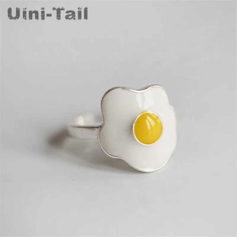 

Gifts to eat goods 925 sterling silver cute poached egg opening adjustable ring wholesale Korea creative super cute poached egg