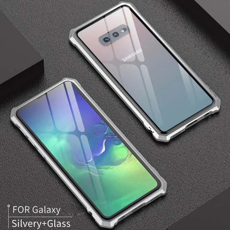 silver Роскошные Алюминий металлический чехол-броня для samsung Galaxy S10 плюс S10 E S10 тонкая рамка корпус бампер задняя прозрачная Стекло KS0007 - Цвет: silver