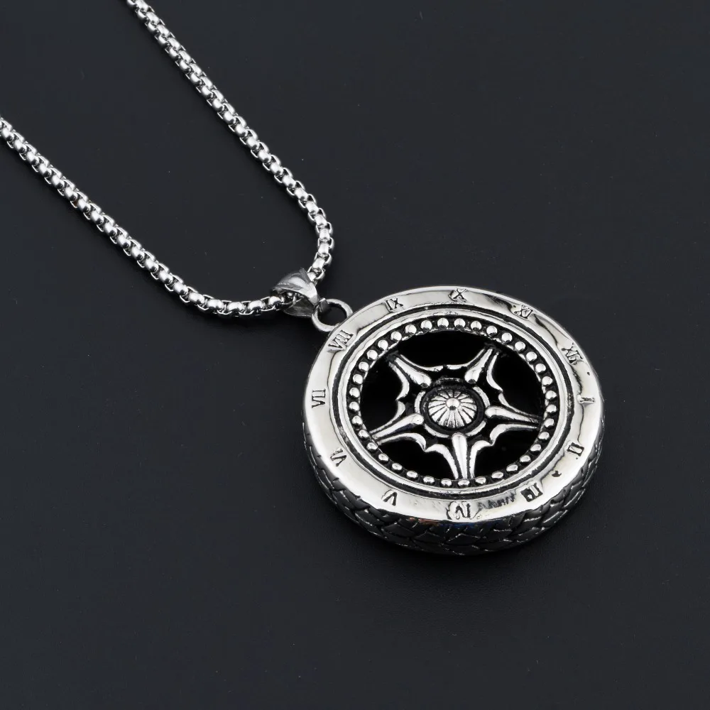 2019 New Arrival men's hip hop necklace punk style stainless steel antique silver-color wheel pendant CAGF0002 | Украшения и