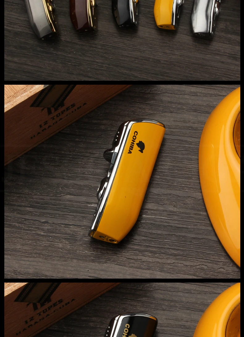 COHIBA металлическая ветрозащитная Мини карманная сигарная зажигалка, 3 струйный синий фонарь, зажигалки для сигарет с сигарой, подарочная коробка