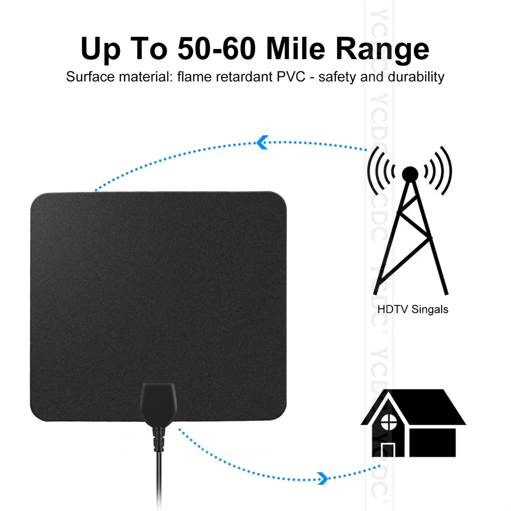 

50 Miles Fox Antena HDTV Antennas Aerial Amplified Indoor HD Digital TV Antenna 25db Gain Black Aerial Board Digital TV Antenna