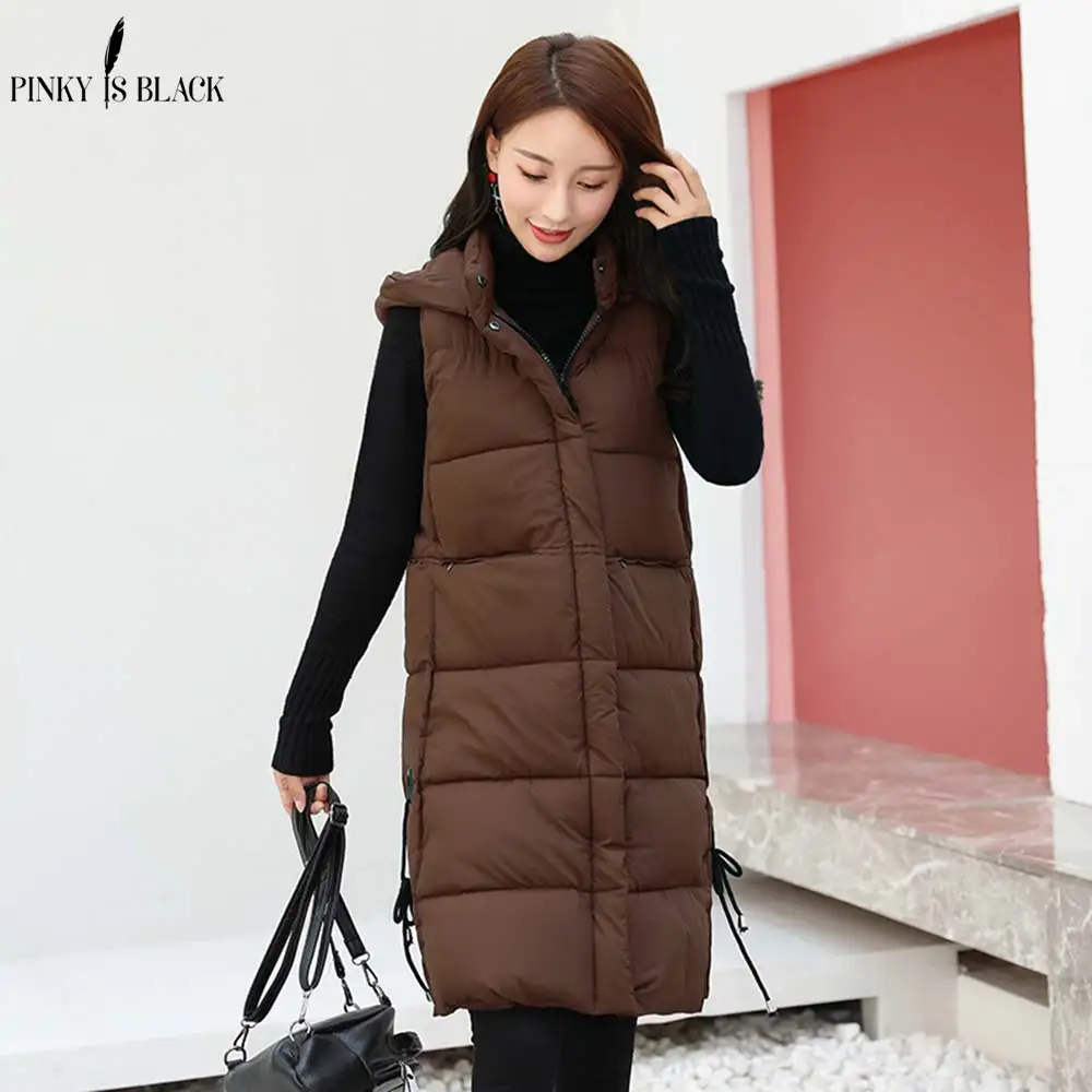 PinkyIsBlack зимний женский жилет с капюшоном хлопковый длинный теплый veste femme